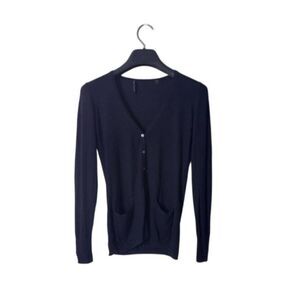 Elie Tahari Womens Navy Blue Cardigan Sweater With Buttons & Pockets Small